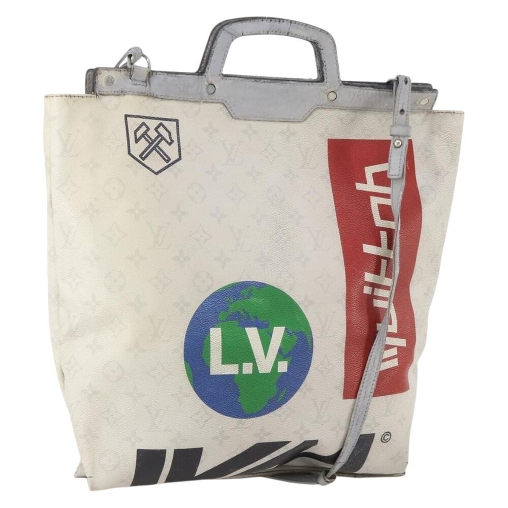 Louis Vuitton White Flat Vertical Toe Tote Bag Multicolor